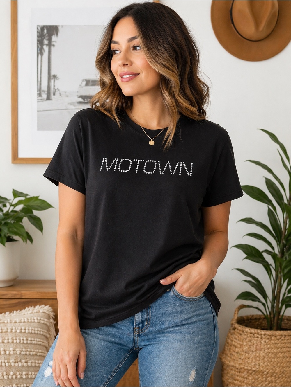 Motown Rhinestone Graphic Tee Black Size XL Fits Like L Vintage Music Shirt